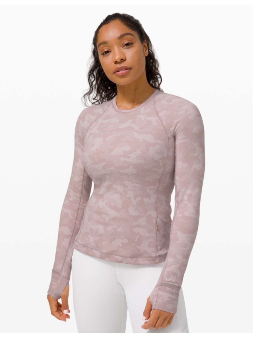 Lululemon Runderful Long Sleeve Fleece Camo Pink Running Top Size 6